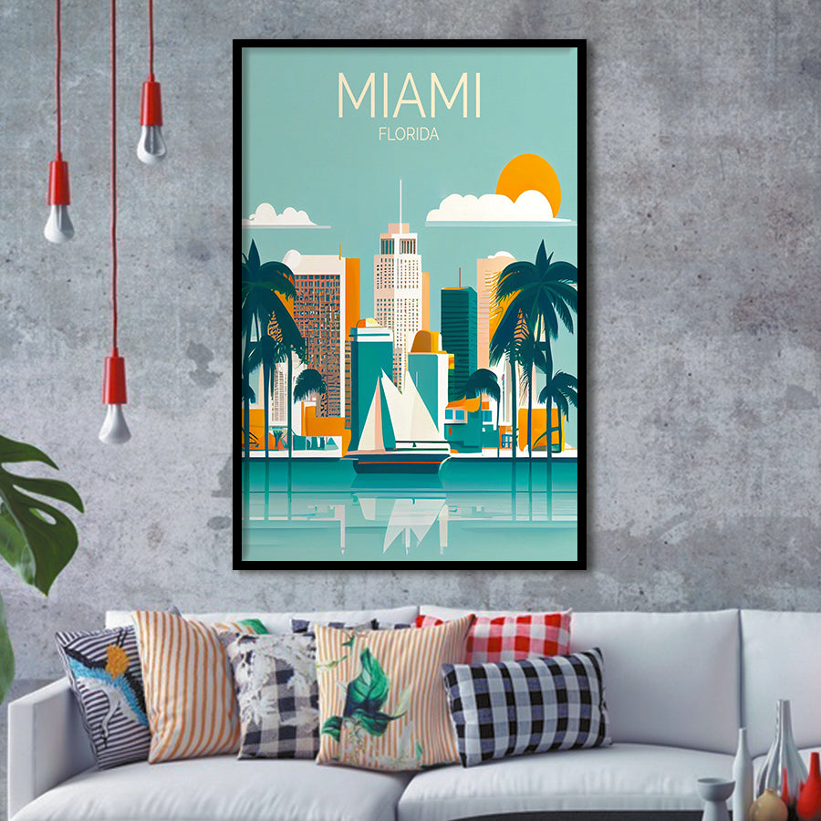 Miami Florida Retro Art Print, City Art Print, Framed Art Print Wall Art Home Decor, Framed Picture