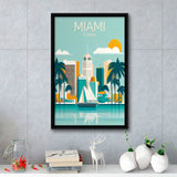 Miami Florida Retro Art Print, Large Canvas, Framed Canvas Print Wall Art Home Decor, Floating Frame