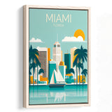 Miami Florida Retro Art Print, Large Canvas, Framed Canvas Print Wall Art Home Decor, Floating Frame