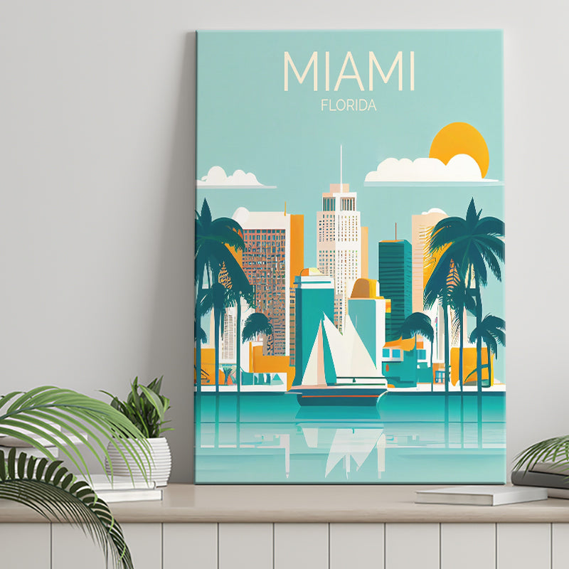 Miami Florida Retro Art Print ,City Art Print, Large Canvas, Canvas Print Wall Art Home Decor