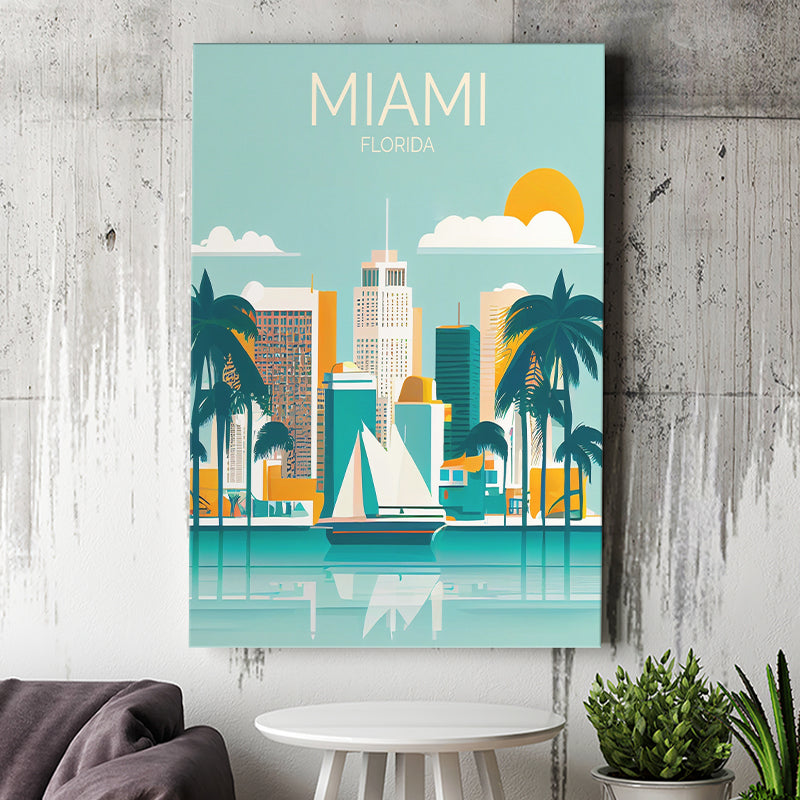 Miami Florida Retro Art Print ,City Art Print, Large Canvas, Canvas Print Wall Art Home Decor