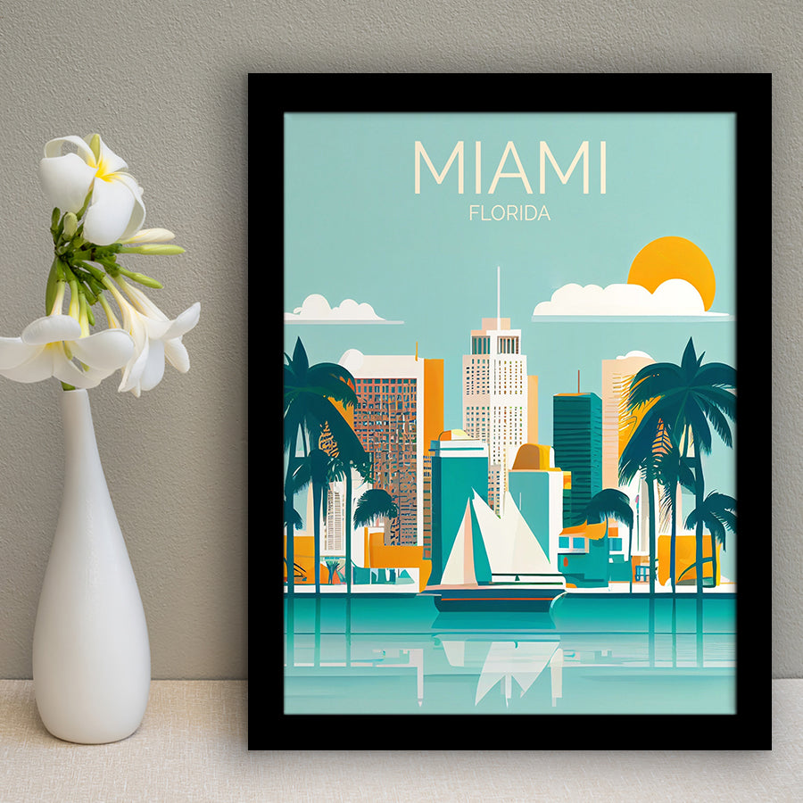 Miami Florida Retro Art Print, City Art Print, Framed Art Print Wall Art Home Decor, Framed Picture