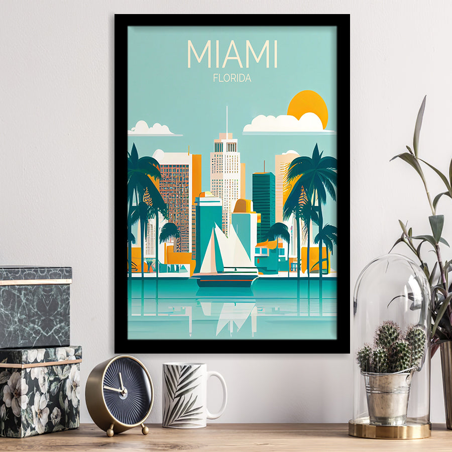 Miami Florida Retro Art Print, City Art Print, Framed Art Print Wall Art Home Decor, Framed Picture