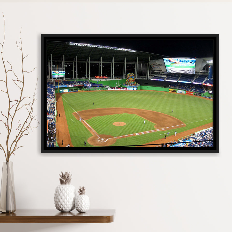 Miami Marlins Wall Art Loan Depot Park Stadium Framed Canvas Prints,Sport Stadium Art Prints, Fan Gift