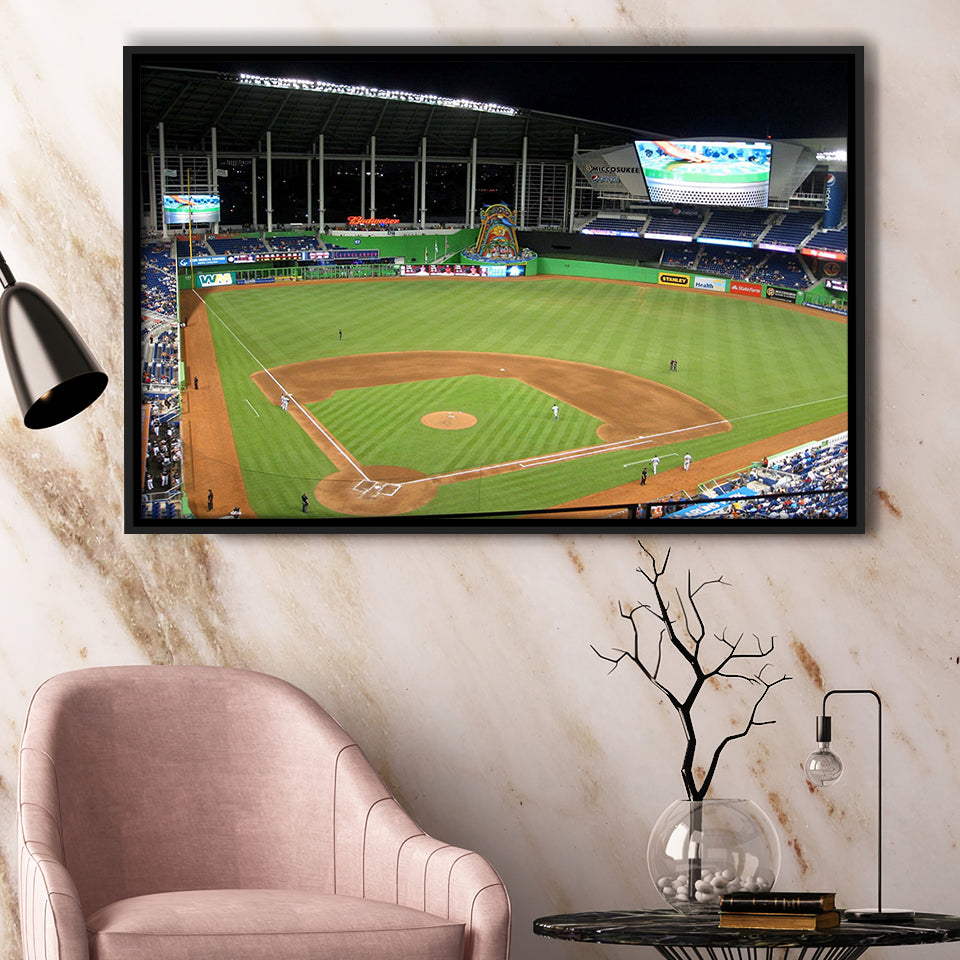 Miami Marlins Wall Art Loan Depot Park Stadium Framed Canvas Prints,Sport Stadium Art Prints, Fan Gift