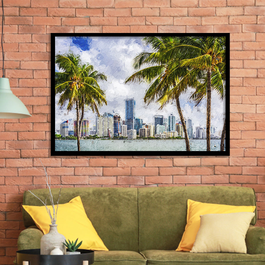 Miami Skyline Large Wall Art Miami Stylish Framed Art Prints Wall Decor - Painting Prints, Framed Picture, Home Decor