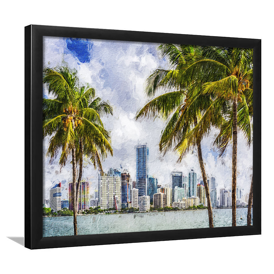 Miami Skyline Large Wall Art Miami Stylish Framed Art Prints Wall Decor - Painting Prints, Framed Picture, Home Decor