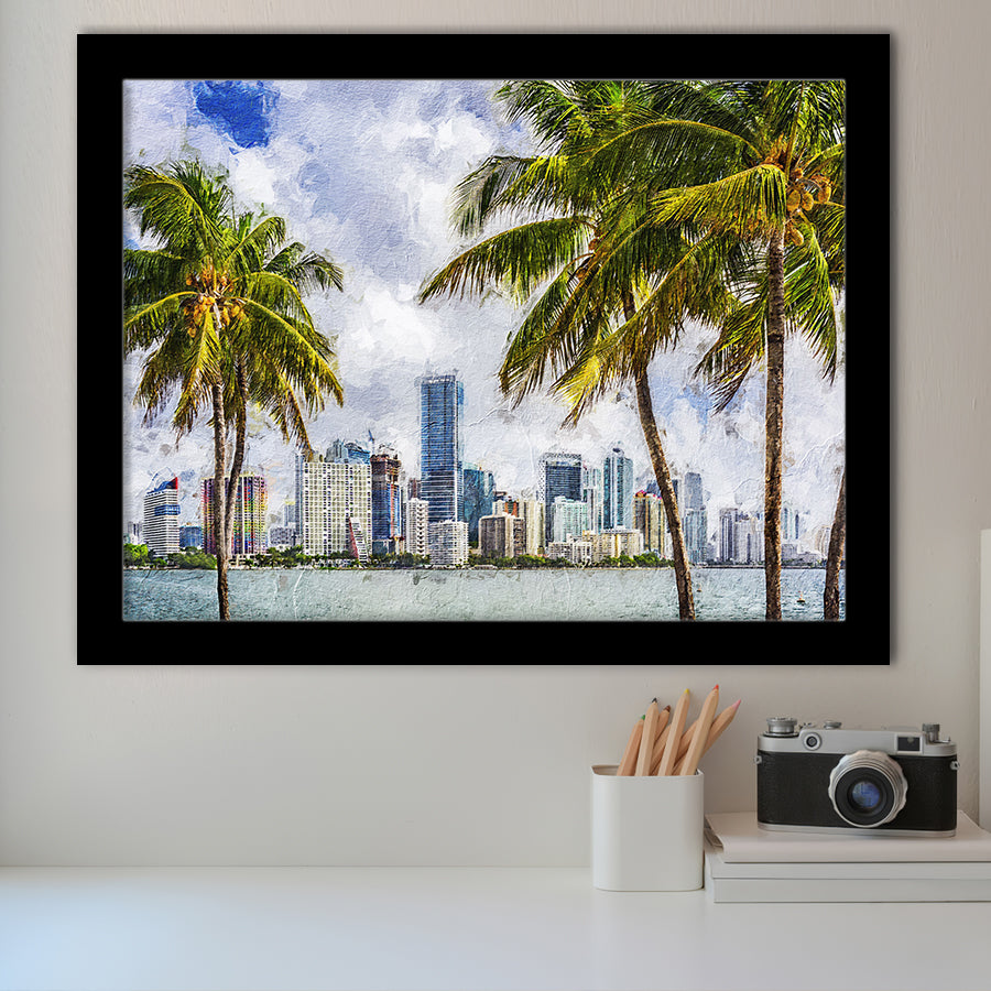 Miami Skyline Large Wall Art Miami Stylish Framed Art Prints Wall Decor - Painting Prints, Framed Picture, Home Decor