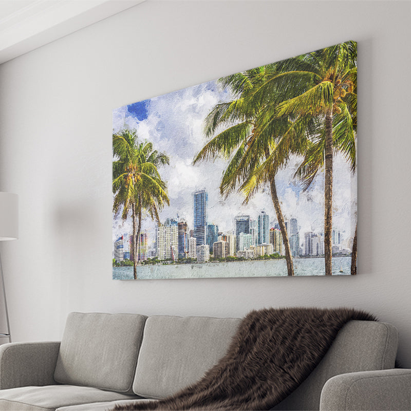 Miami Skyline Large Wall Art Miami Stylish Canvas Prints Wall Art Decor - Paiting Canvas, Art Prints, Wall Decor, For Sale