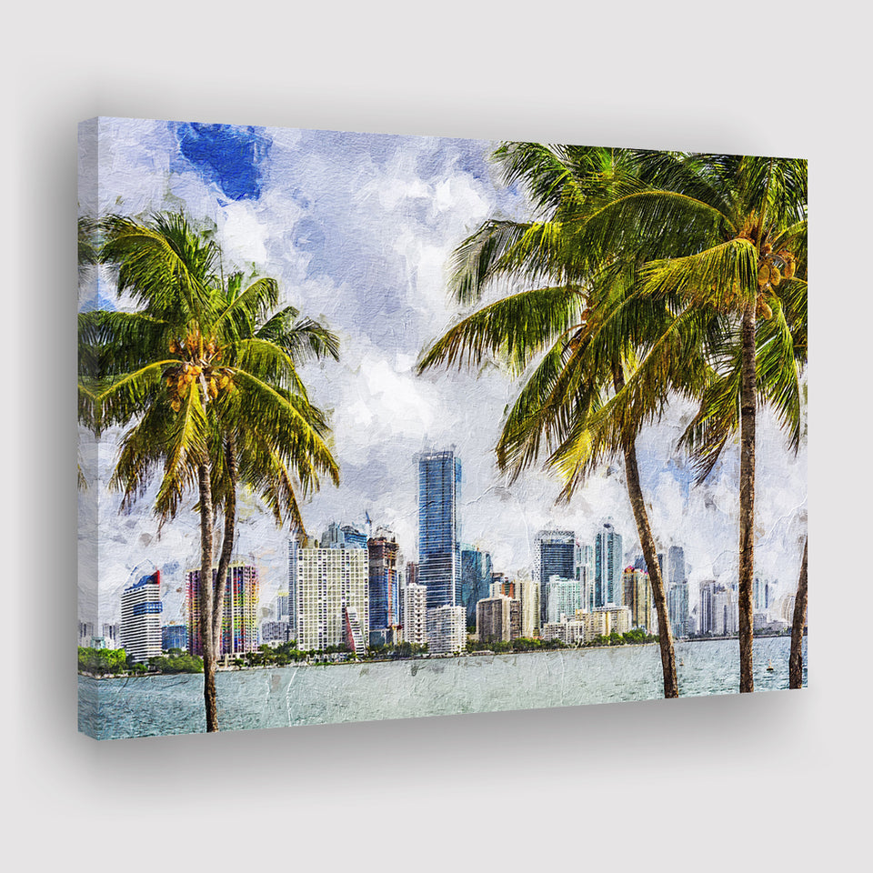 Miami Skyline Large Wall Art Miami Stylish Canvas Prints Wall Art Decor - Paiting Canvas, Art Prints, Wall Decor, For Sale