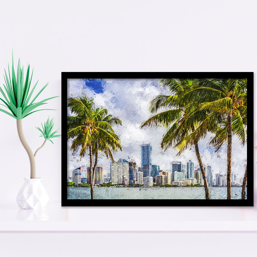 Miami Skyline Large Wall Art Miami Stylish Framed Art Prints Wall Decor - Painting Prints, Framed Picture, Home Decor