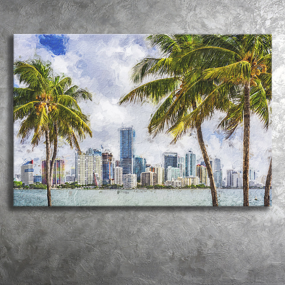 Miami Skyline Large Wall Art Miami Stylish Canvas Prints Wall Art Decor - Paiting Canvas, Art Prints, Wall Decor, For Sale
