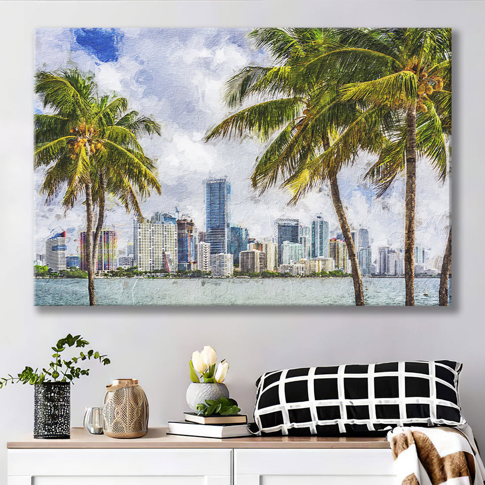 Miami Skyline Large Wall Art Miami Stylish Canvas Prints Wall Art Decor - Paiting Canvas, Art Prints, Wall Decor, For Sale