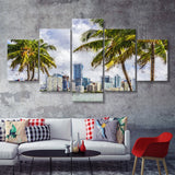 Miami Skyline Large Wall Art Miami Stylish 5 Piece Canvas Prints Wall Art Decor - Painting Canvas, Multi Panels