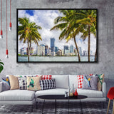 Miami Skyline Large Wall Art Miami Stylish Framed Canvas Prints Wall Art Decor - Paiting Canvas, Art Prints, Floating Frame