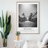 Miami Usa 1 Black And White Art Framed Canvas Prints Wall Art Home Decor, Floating Frame