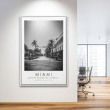 Miami Usa 1 Black And White Art Framed Canvas Prints Wall Art Home Decor, Floating Frame