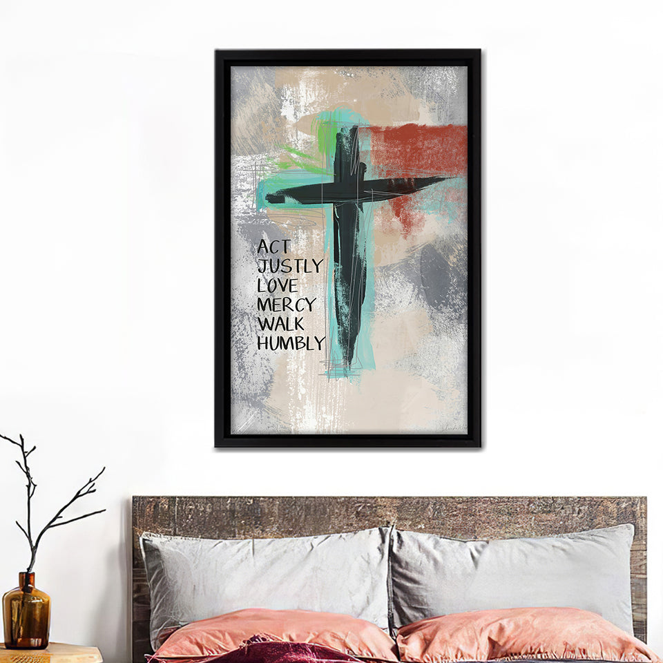 Micah 68 Cross Framed Canvas Prints - Painting Canvas, Framed Art, Prints for Sale, Wall Art, Wall Decor