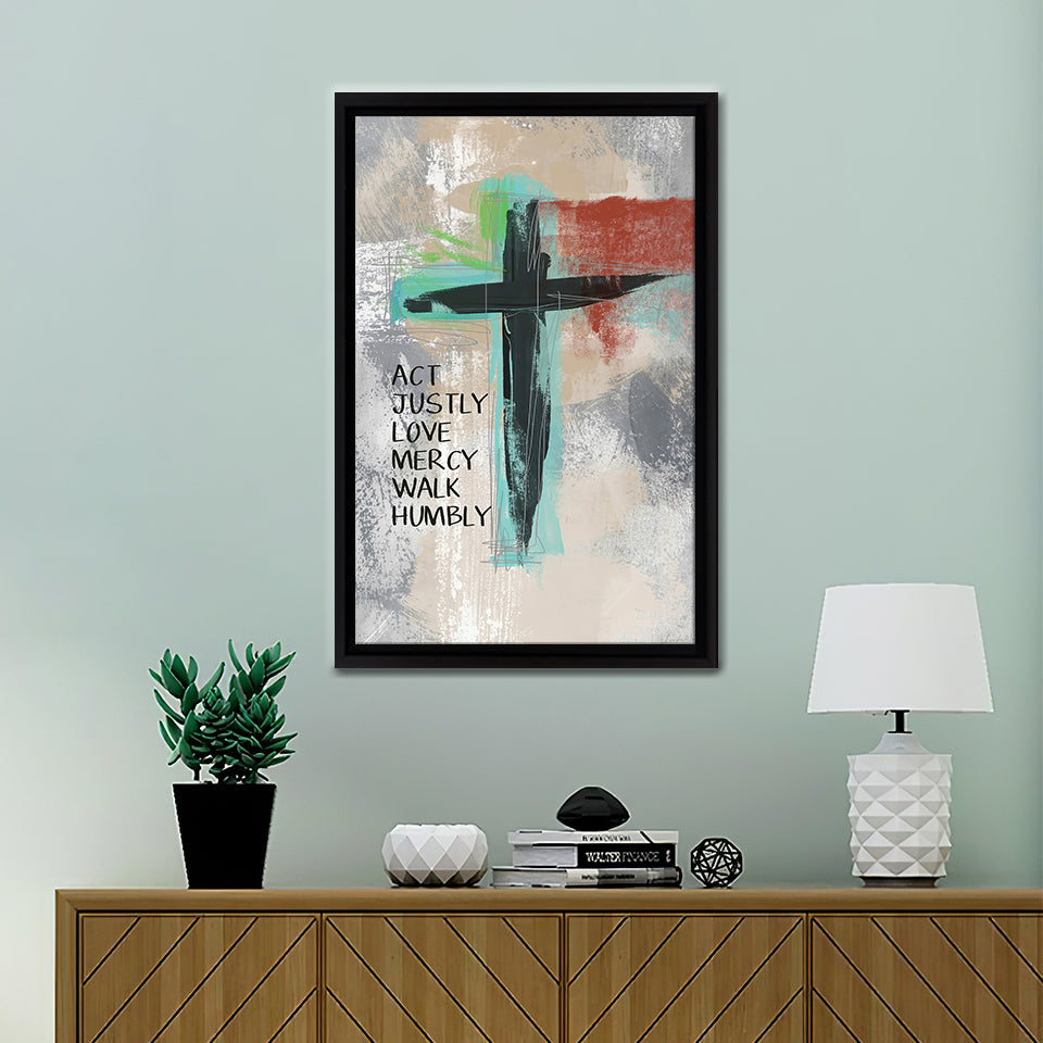 Micah 68 Cross Framed Canvas Prints - Painting Canvas, Framed Art, Prints for Sale, Wall Art, Wall Decor