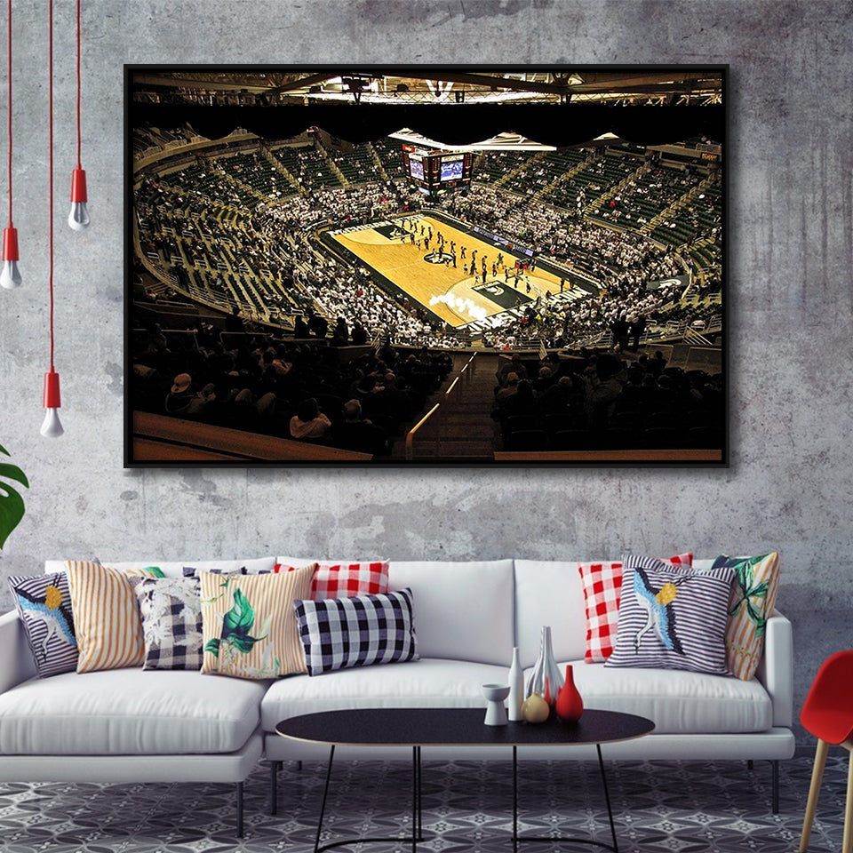 Michigan State Spartans Stadium Framed Canvas Prints Breslin Center Wall Art,Sport Stadium Art Prints, Fan Gift