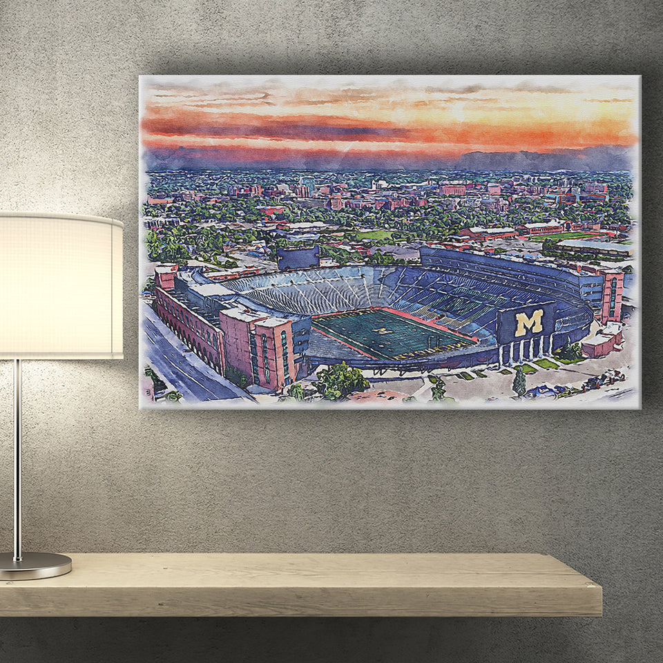 Michigan Wolverines Michigan Stadium Watercolor, Sport Art Prints Fan Gift, Canvas Prints Wall Art Decor