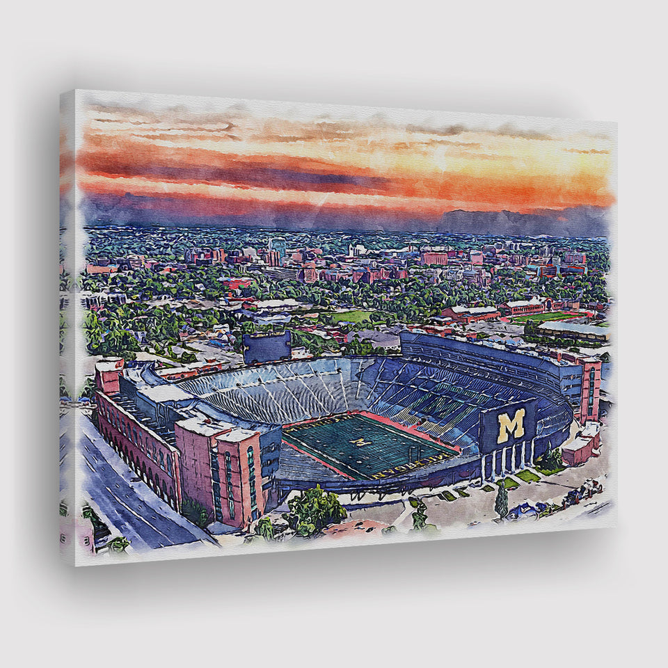 Michigan Wolverines Michigan Stadium Watercolor, Sport Art Prints Fan Gift, Canvas Prints Wall Art Decor