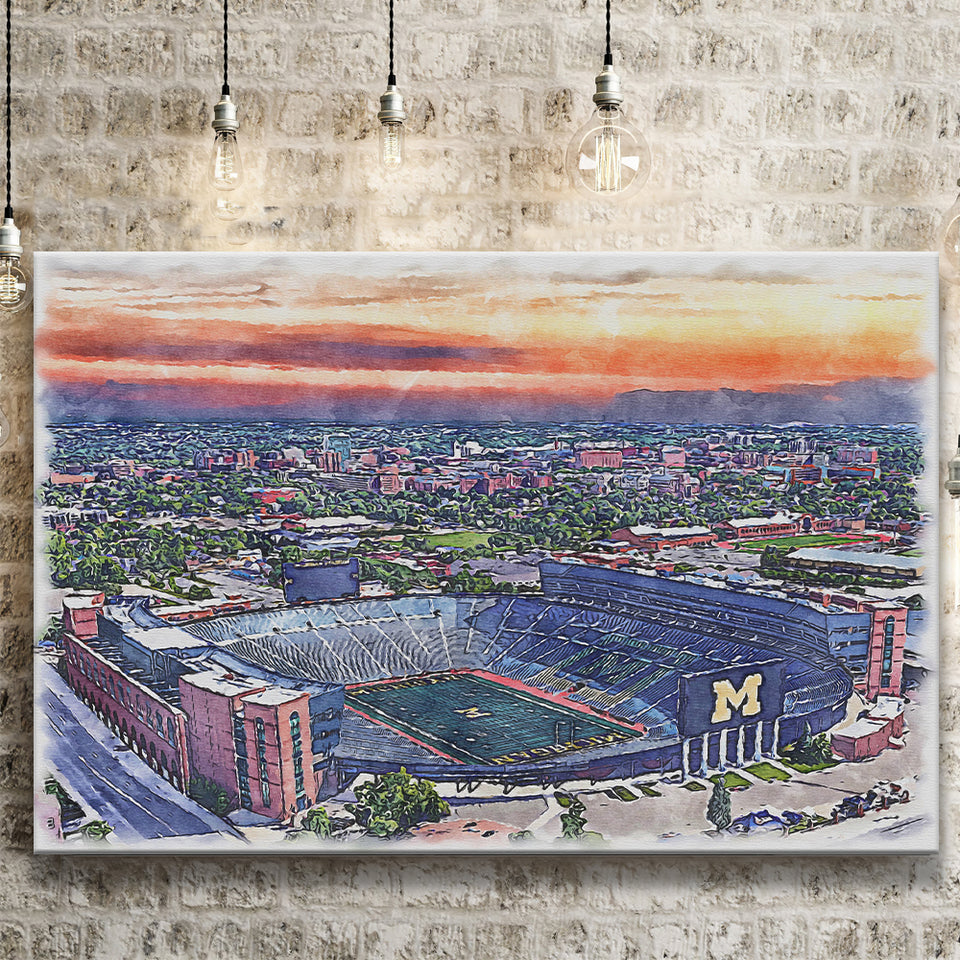 Michigan Wolverines Michigan Stadium Watercolor, Sport Art Prints Fan Gift, Canvas Prints Wall Art Decor