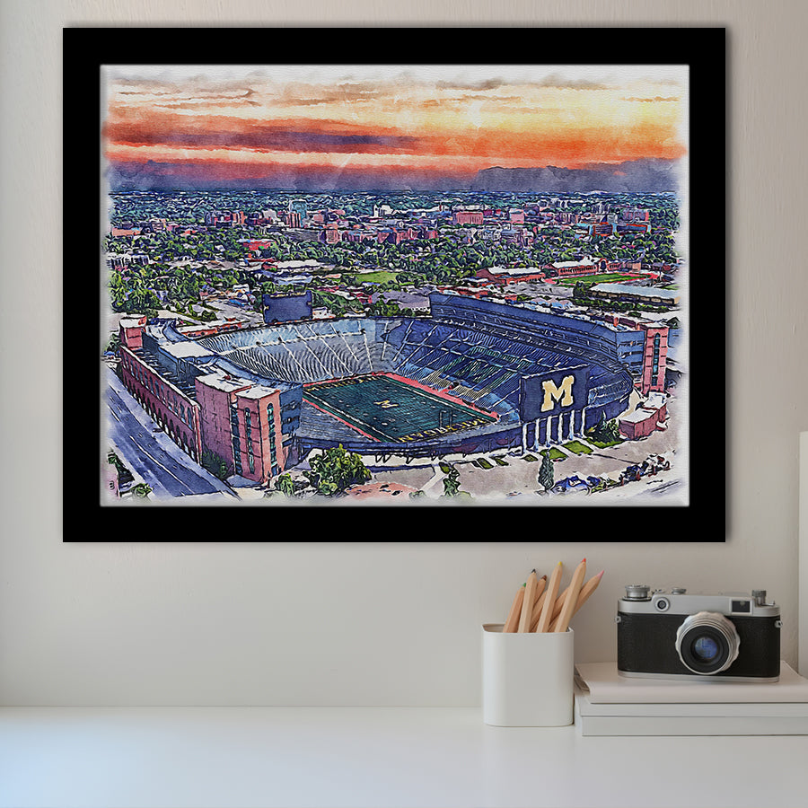 Michigan Wolverines Michigan Stadium Watercolor, Sport Prints Fan Gift, Framed Art Prints Wall Art Decor