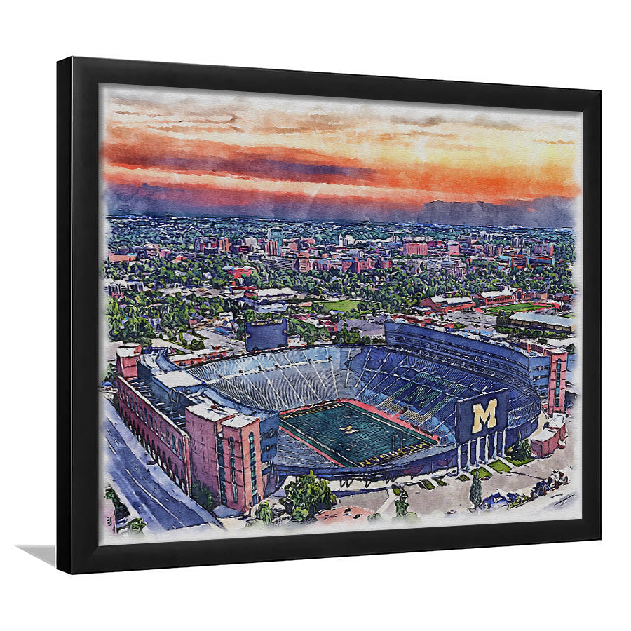 Michigan Wolverines Michigan Stadium Watercolor, Sport Prints Fan Gift, Framed Art Prints Wall Art Decor