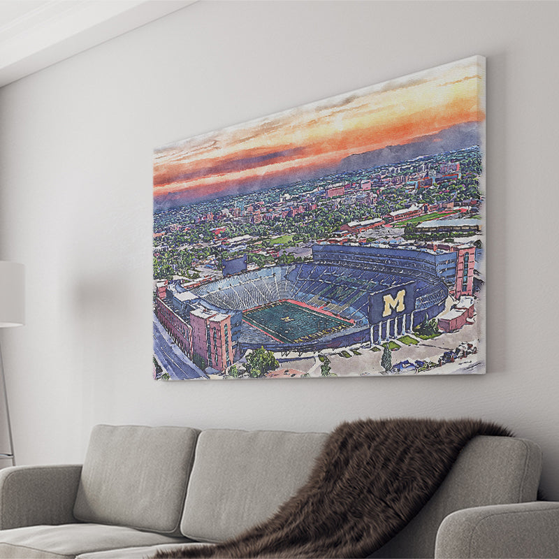 Michigan Wolverines Michigan Stadium Watercolor, Sport Art Prints Fan Gift, Canvas Prints Wall Art Decor