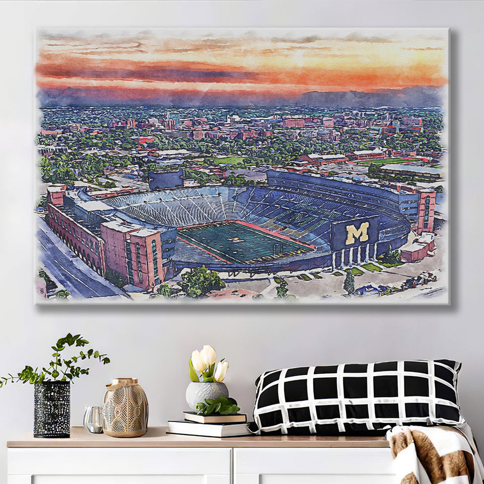 Michigan Wolverines Michigan Stadium Watercolor, Sport Art Prints Fan Gift, Canvas Prints Wall Art Decor