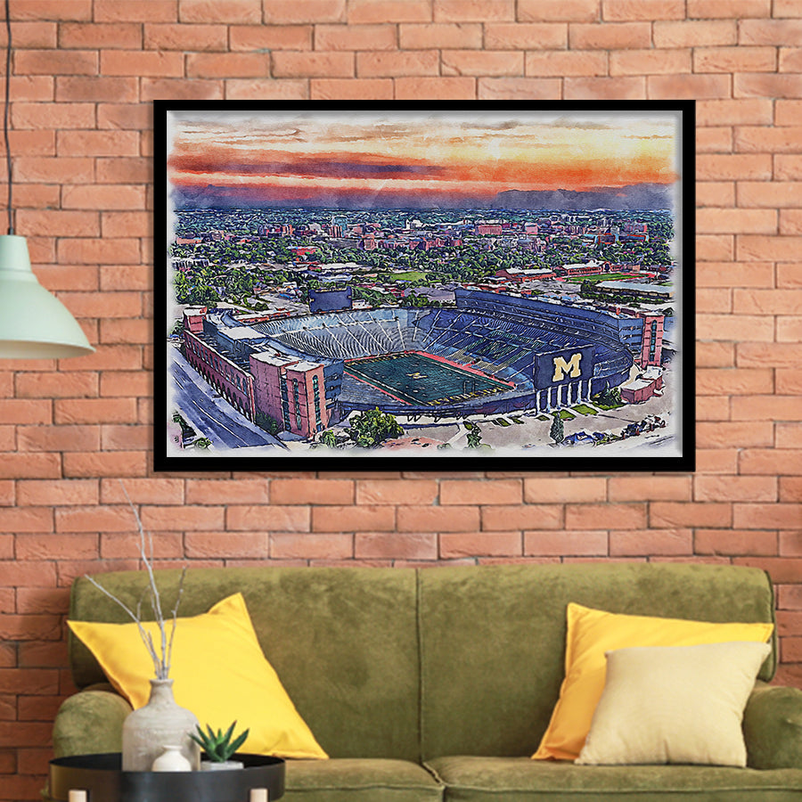 Michigan Wolverines Michigan Stadium Watercolor, Sport Prints Fan Gift, Framed Art Prints Wall Art Decor