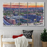 Michigan Wolverines Michigan Stadium Watercolor, 5 Pieces B, Multi Panel Canvas Prints Wall Art Decor