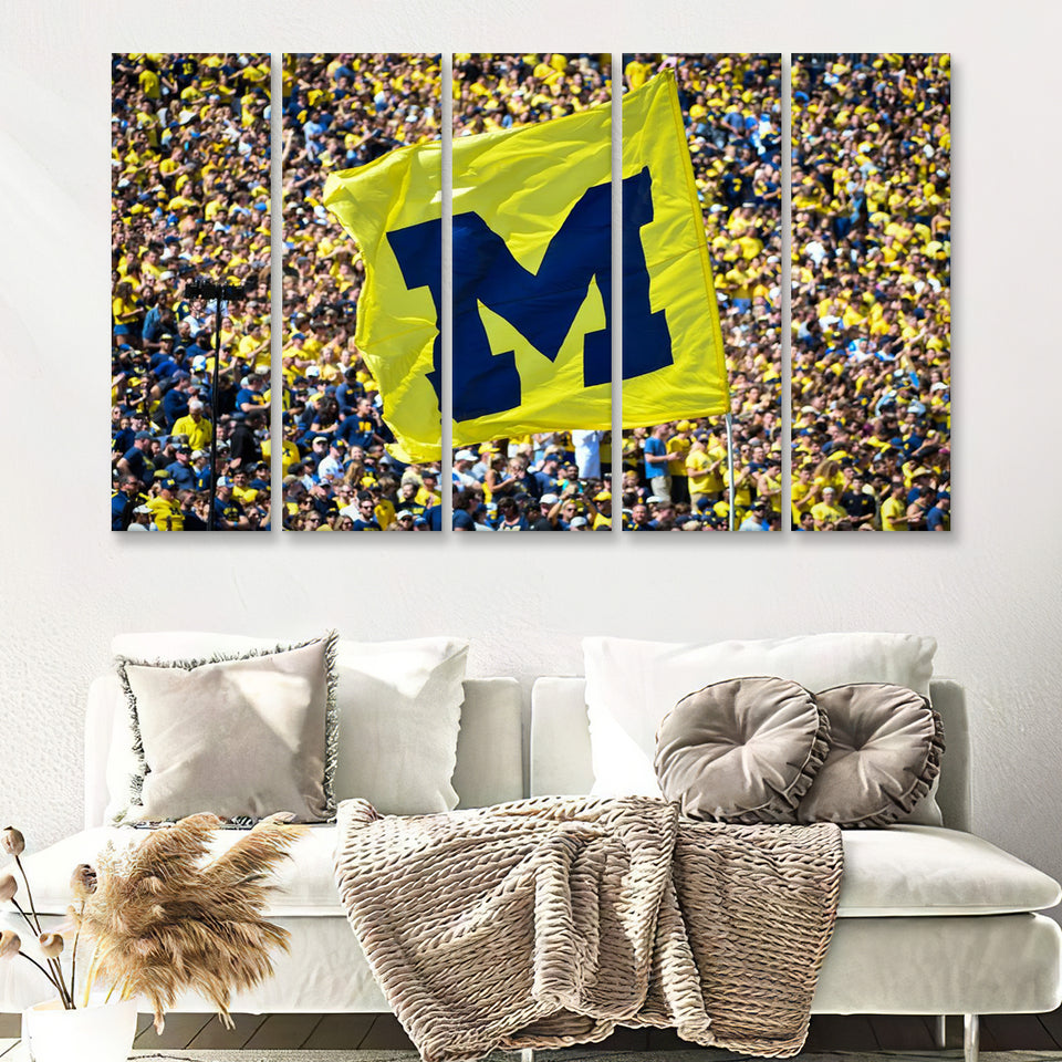 Michigan Wolverines Flags 5 Pieces B Canvas Prints Wall Art - Painting Canvas, Multi Panels,5 Panel, Wall Decor