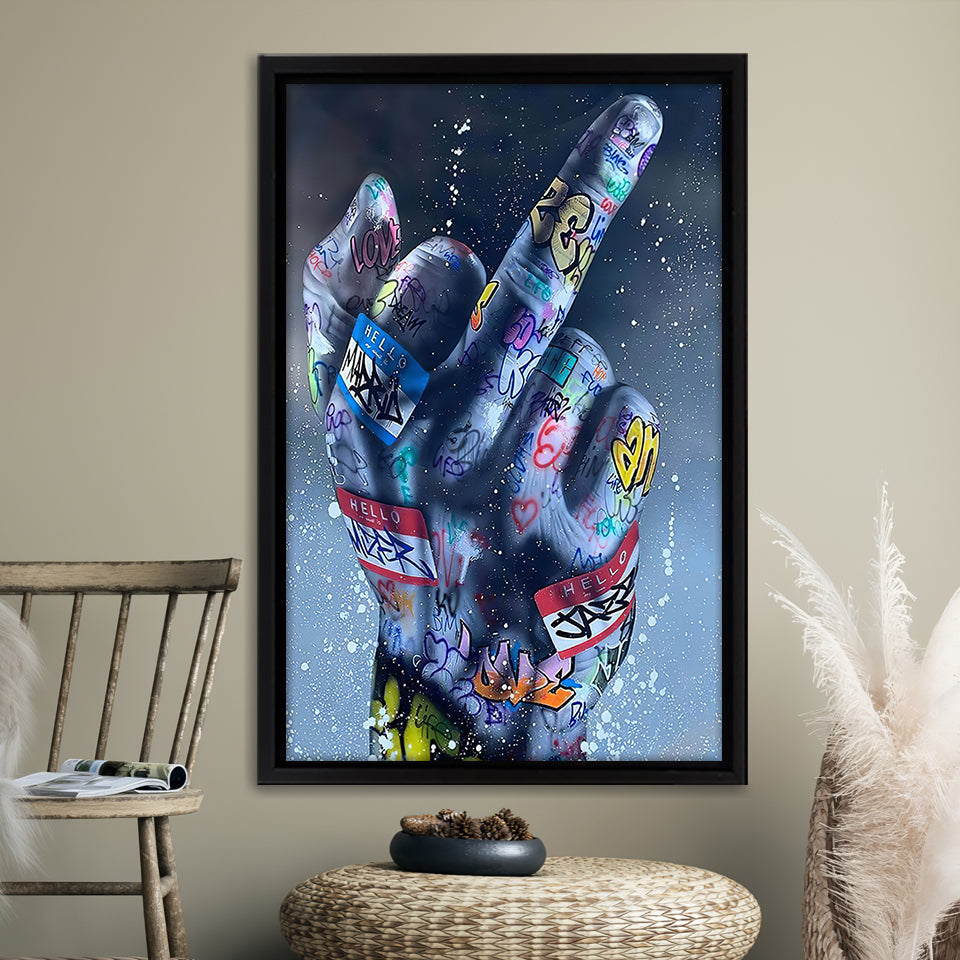 Middle Finger Gesture Graffiti Framed Canvas Prints Wall Art - Paintin –  UnixCanvas