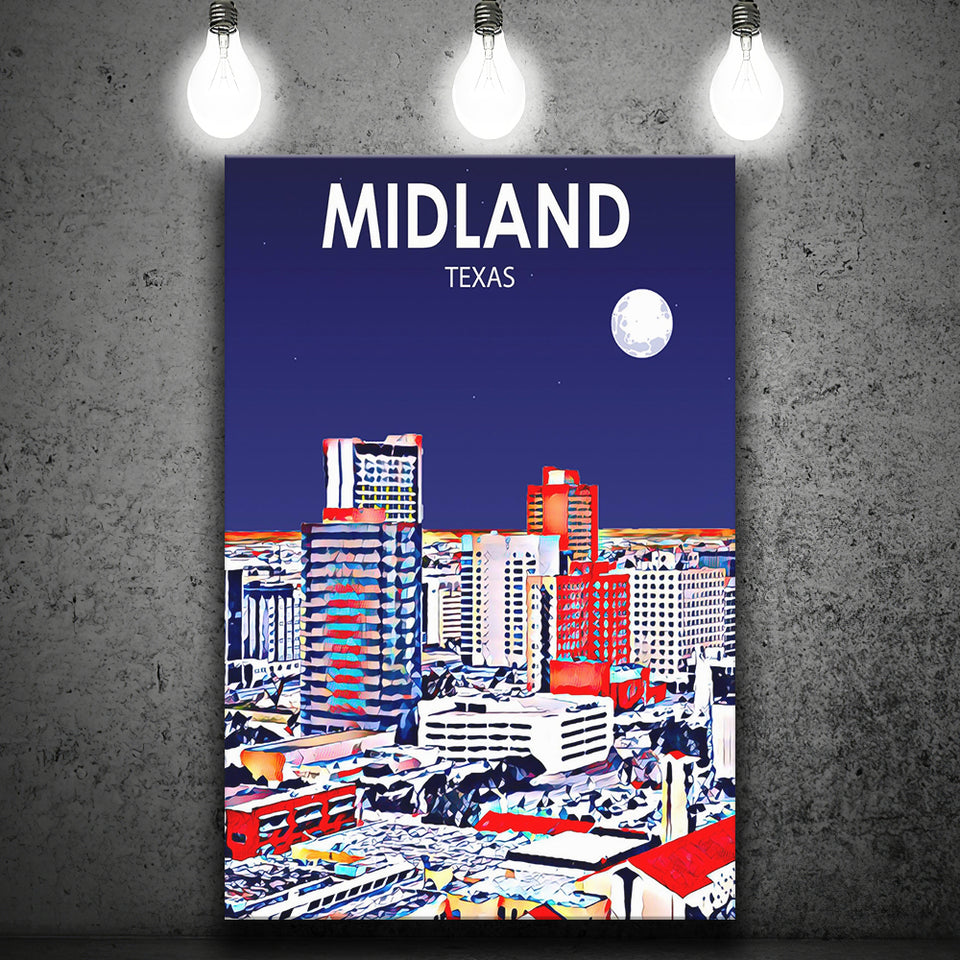 Midland Texas Art Night Landscape ,City Art Print, Large Canvas, Canvas Print Wall Art Home Decor