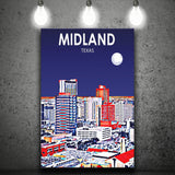 Midland Texas Art Night Landscape ,City Art Print, Large Canvas, Canvas Print Wall Art Home Decor