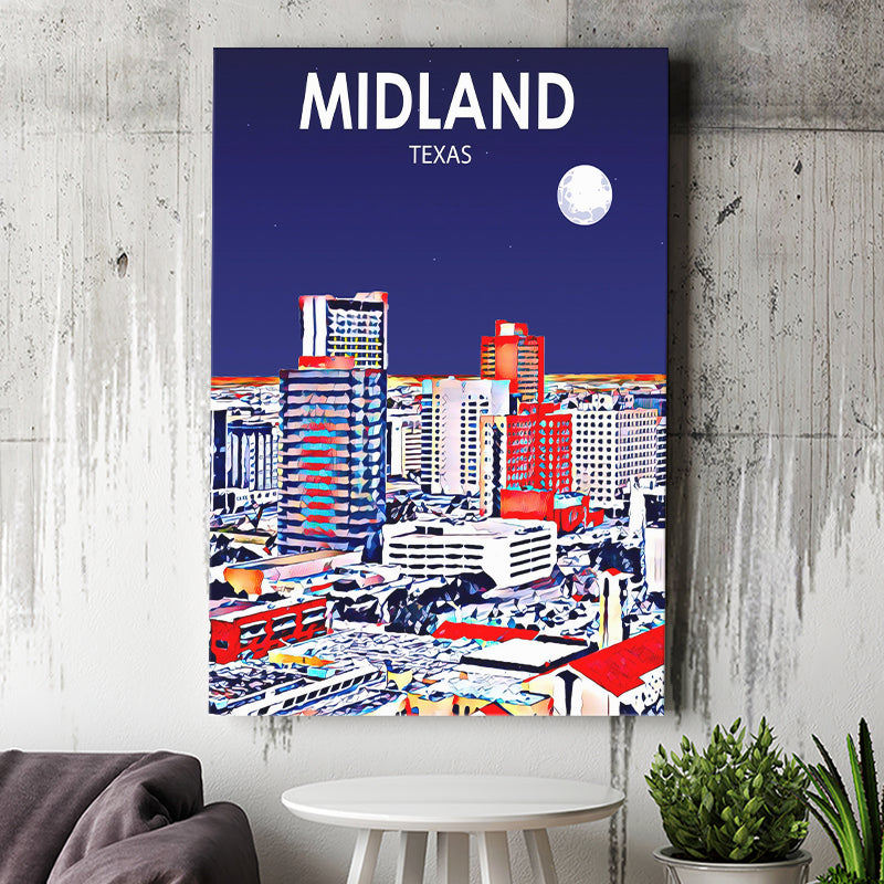 Midland Texas Art Night Landscape ,City Art Print, Large Canvas, Canvas Print Wall Art Home Decor