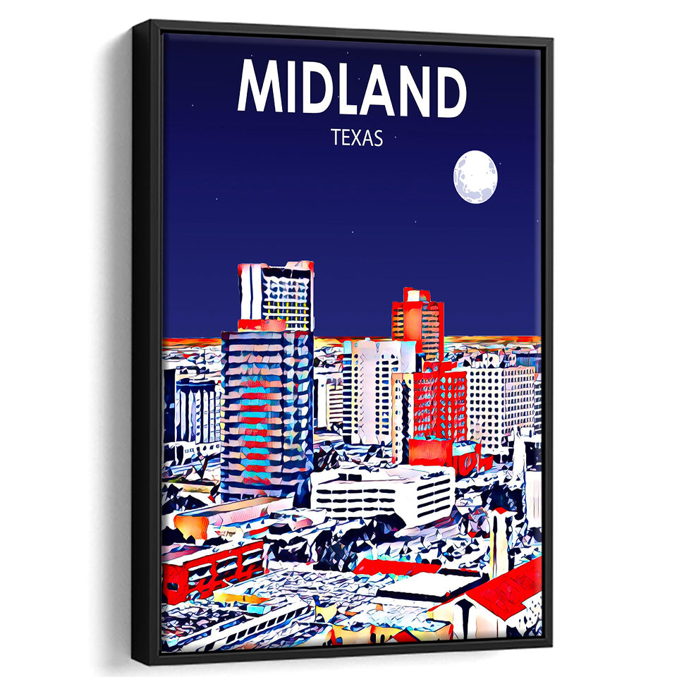 Midland Texas Art Night Landscape, Large Canvas, Framed Canvas Print Wall Art Home Decor, Floating Frame