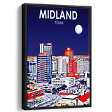 Midland Texas Art Night Landscape, Large Canvas, Framed Canvas Print Wall Art Home Decor, Floating Frame