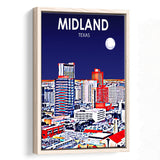 Midland Texas Art Night Landscape, Large Canvas, Framed Canvas Print Wall Art Home Decor, Floating Frame