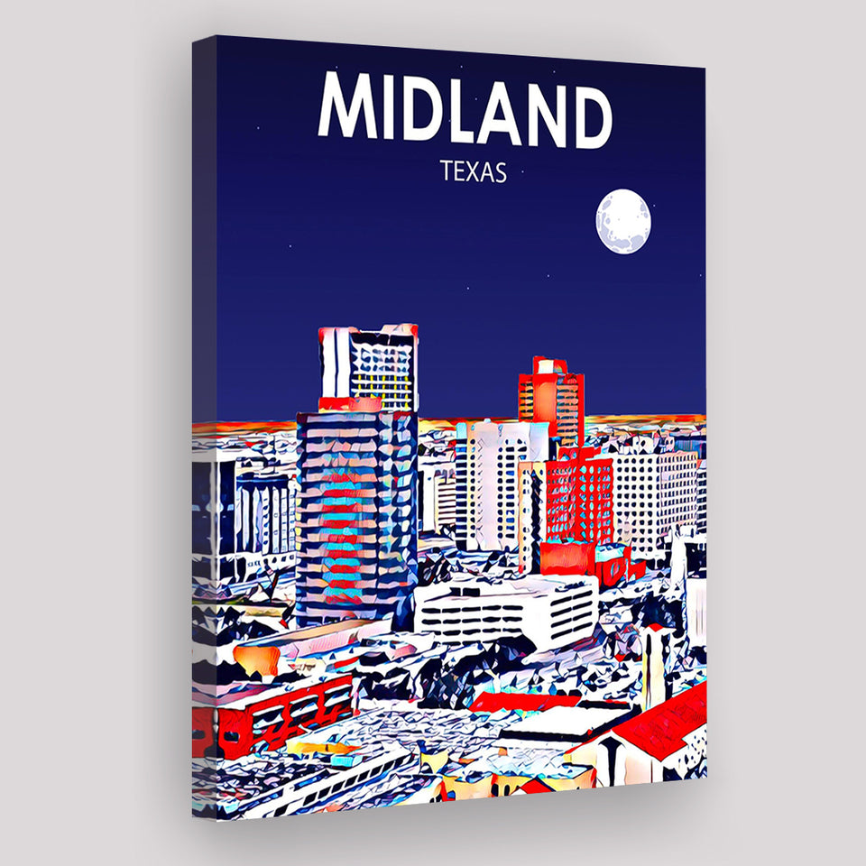 Midland Texas Art Night Landscape ,City Art Print, Large Canvas, Canvas Print Wall Art Home Decor