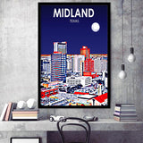 Midland Texas Art Night Landscape, City Art Print, Framed Art Print Wall Art Home Decor, Framed Picture