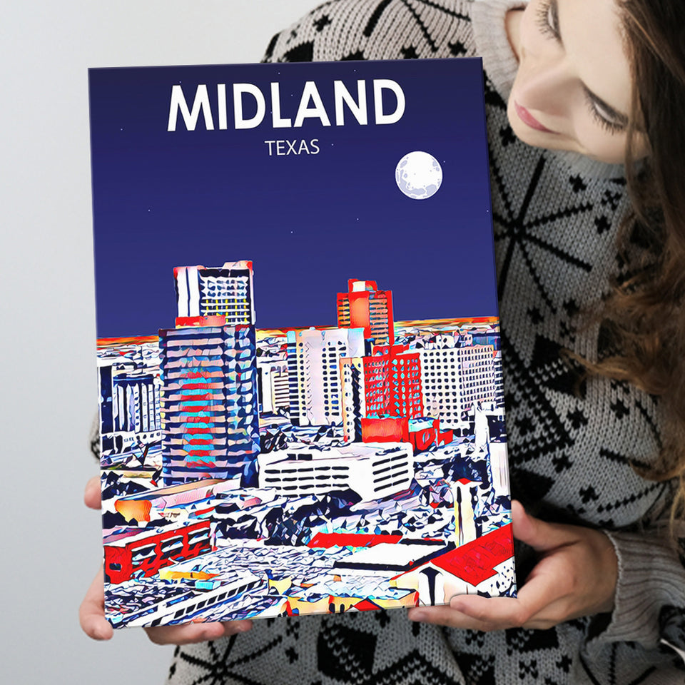 Midland Texas Art Night Landscape ,City Art Print, Large Canvas, Canvas Print Wall Art Home Decor