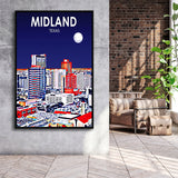 Midland Texas Art Night Landscape, Large Canvas, Framed Canvas Print Wall Art Home Decor, Floating Frame