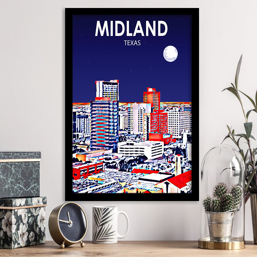 Midland Texas Art Night Landscape, City Art Print, Framed Art Print Wall Art Home Decor, Framed Picture