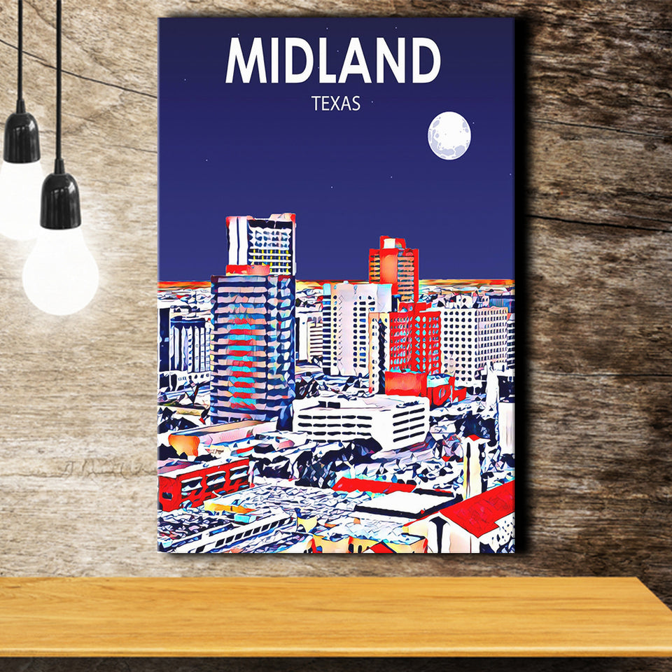Midland Texas Art Night Landscape ,City Art Print, Large Canvas, Canvas Print Wall Art Home Decor