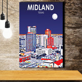 Midland Texas Art Night Landscape ,City Art Print, Large Canvas, Canvas Print Wall Art Home Decor
