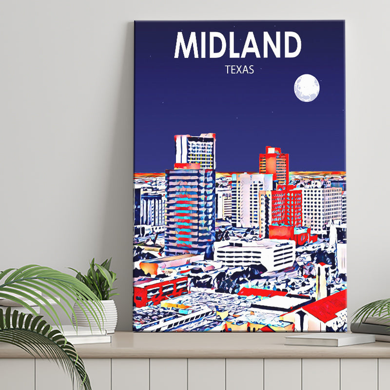 Midland Texas Art Night Landscape ,City Art Print, Large Canvas, Canvas Print Wall Art Home Decor
