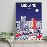 Midland Texas Art Night Landscape ,City Art Print, Large Canvas, Canvas Print Wall Art Home Decor